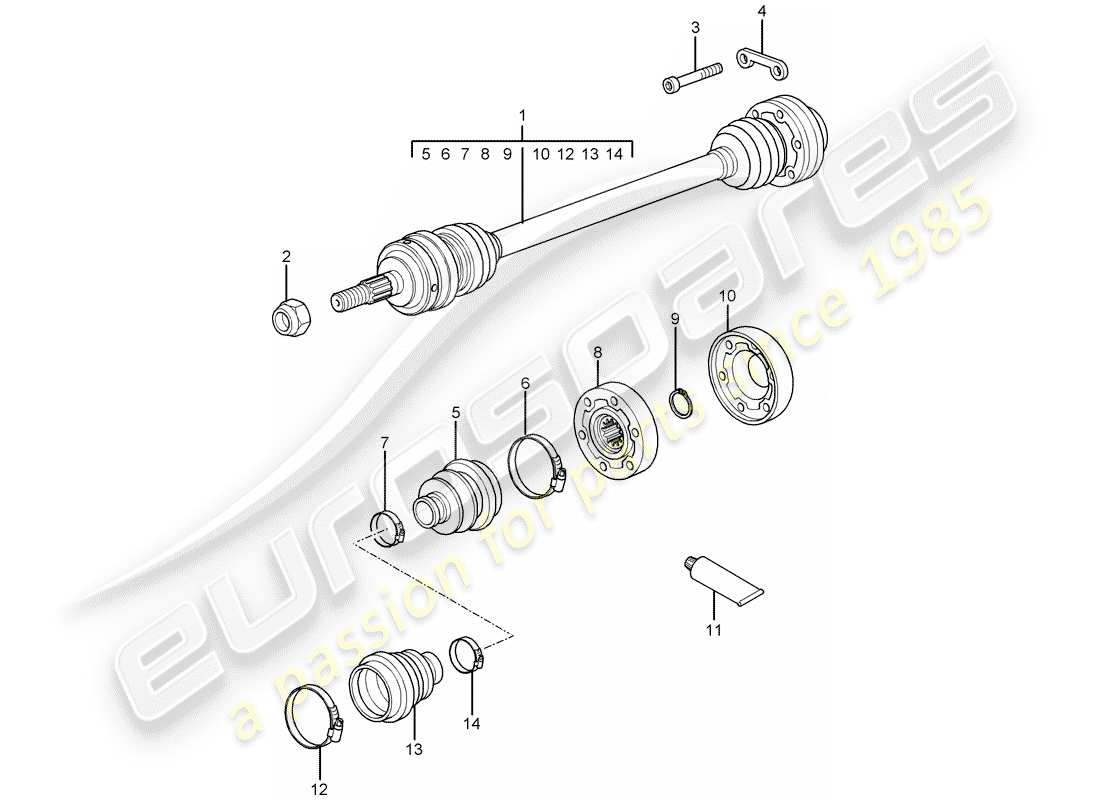 porsche 2005 (996) drive shaft part diagram