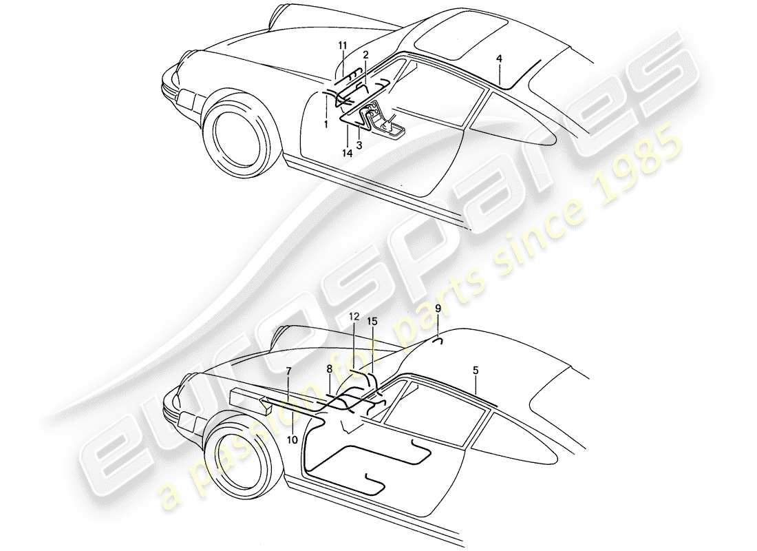 porsche 911 (1988) wiring harnesses - passenger compartment - body shell part diagram