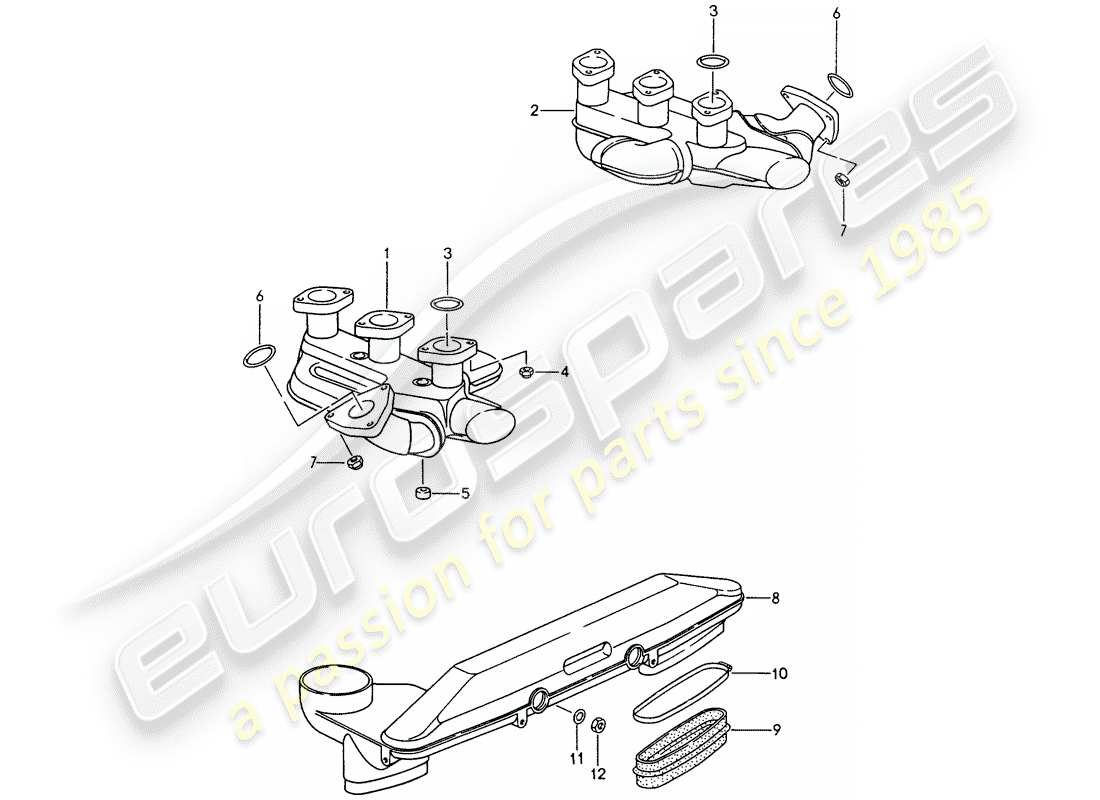 porsche 1998 (993) exhaust system - heater core parts diagram