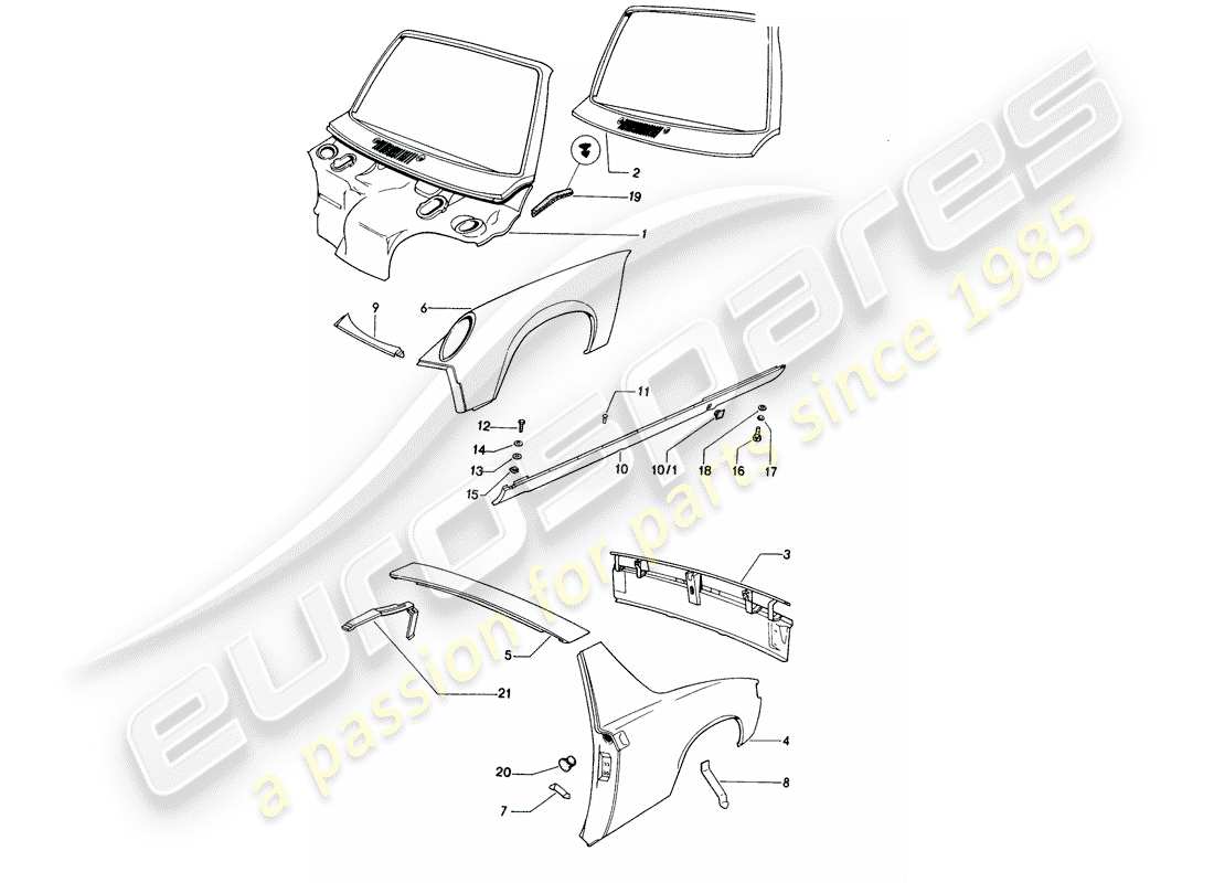 porsche 1974 (914) exterior panelling part diagram