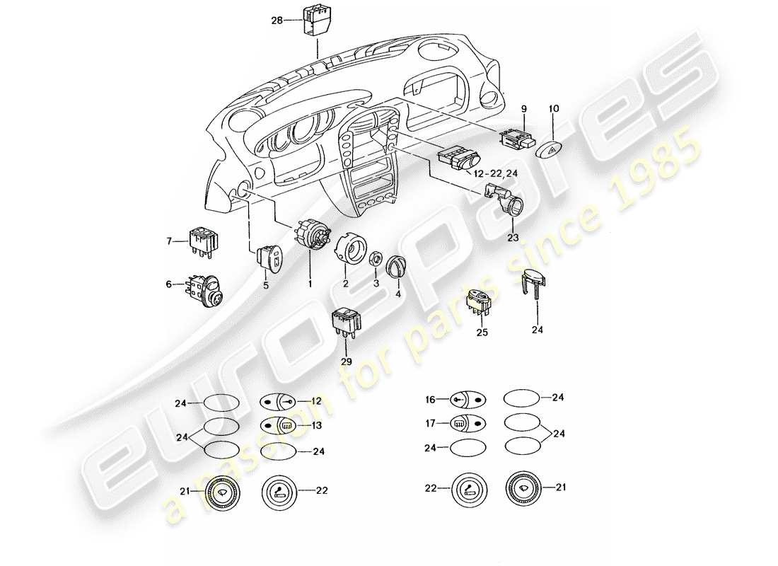 porsche 2001 (996 gt3) switch part diagram