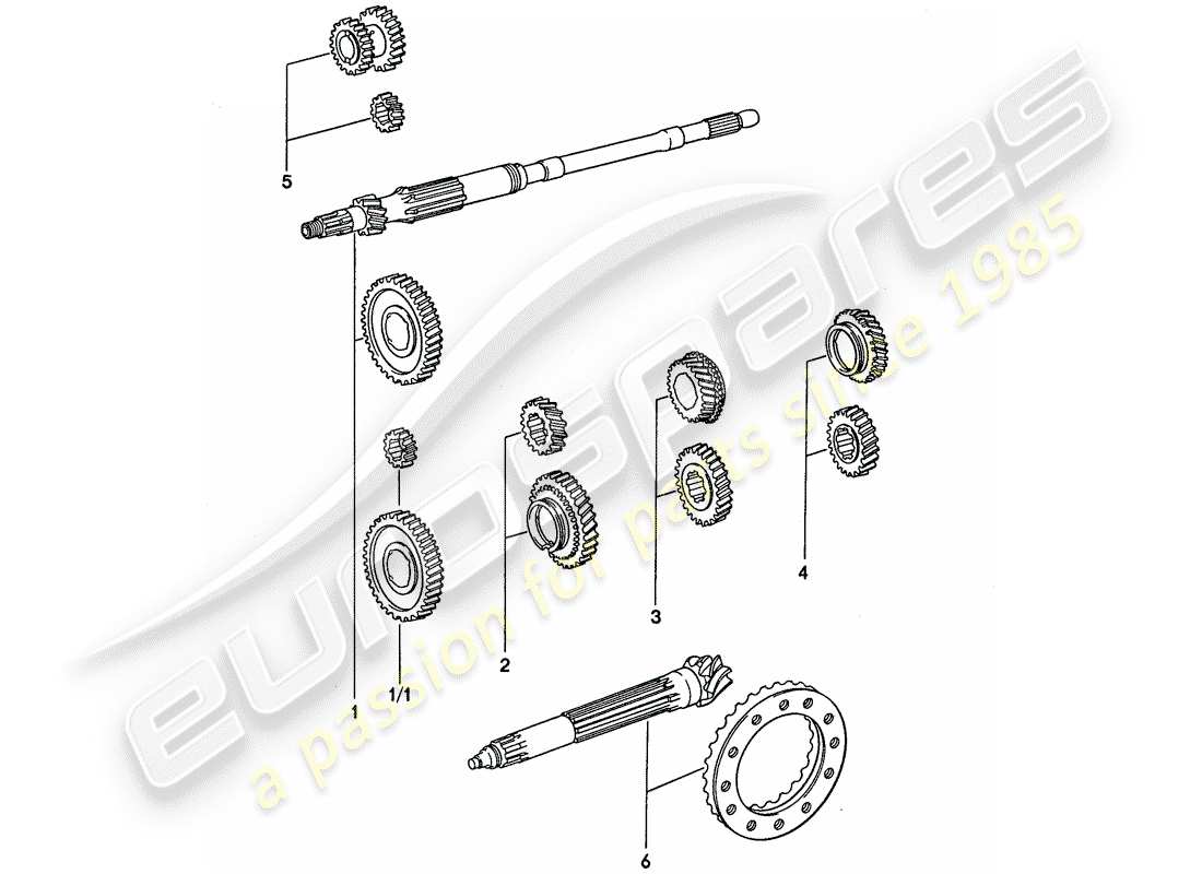 porsche 911 (1977) gear wheel sets - 4-speed part diagram