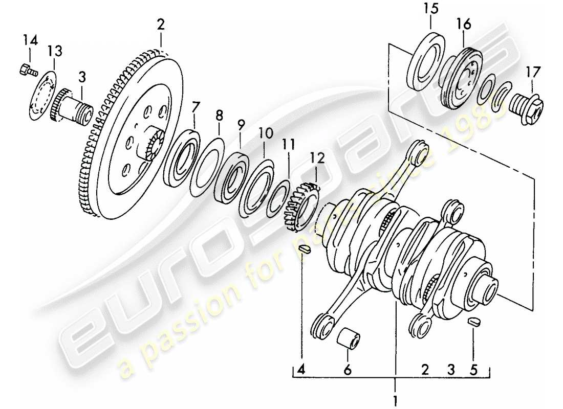 porsche 1954 (356/356a) crankshaft parts diagram