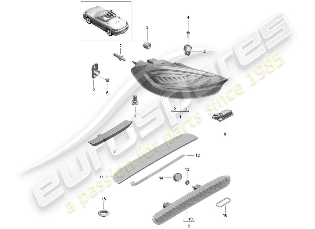 porsche 2012 (981 boxster) rear light parts diagram