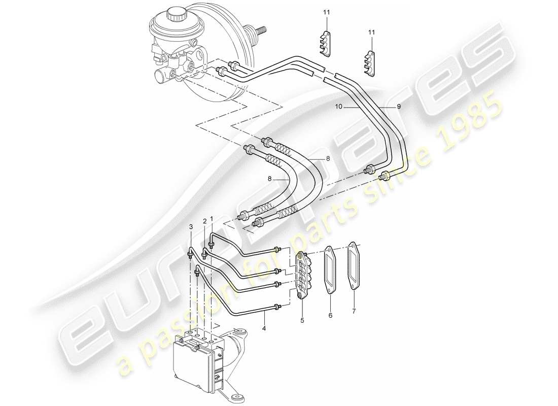 porsche 2007 (987 cayman) brake lines part diagram