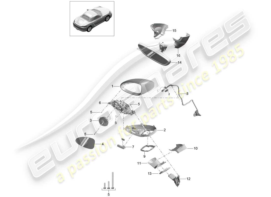 porsche 2019 (718 boxster) rear view mirror part diagram