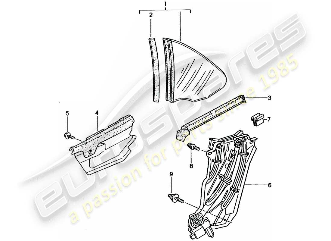 porsche 2002 (996) side window part diagram