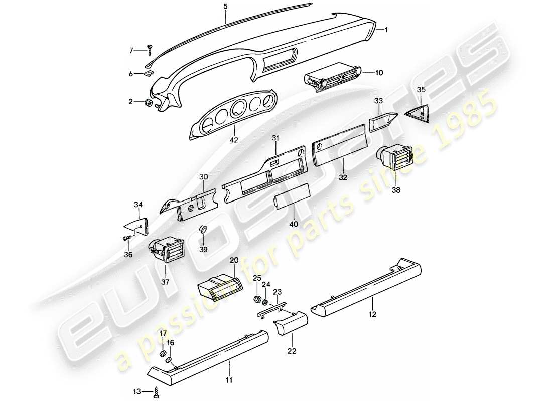 porsche 1987 (911) dashboard - with installation parts part diagram