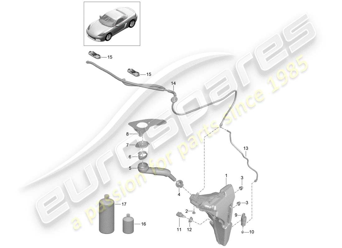 porsche 2019 (718 boxster) windshield washer unit part diagram