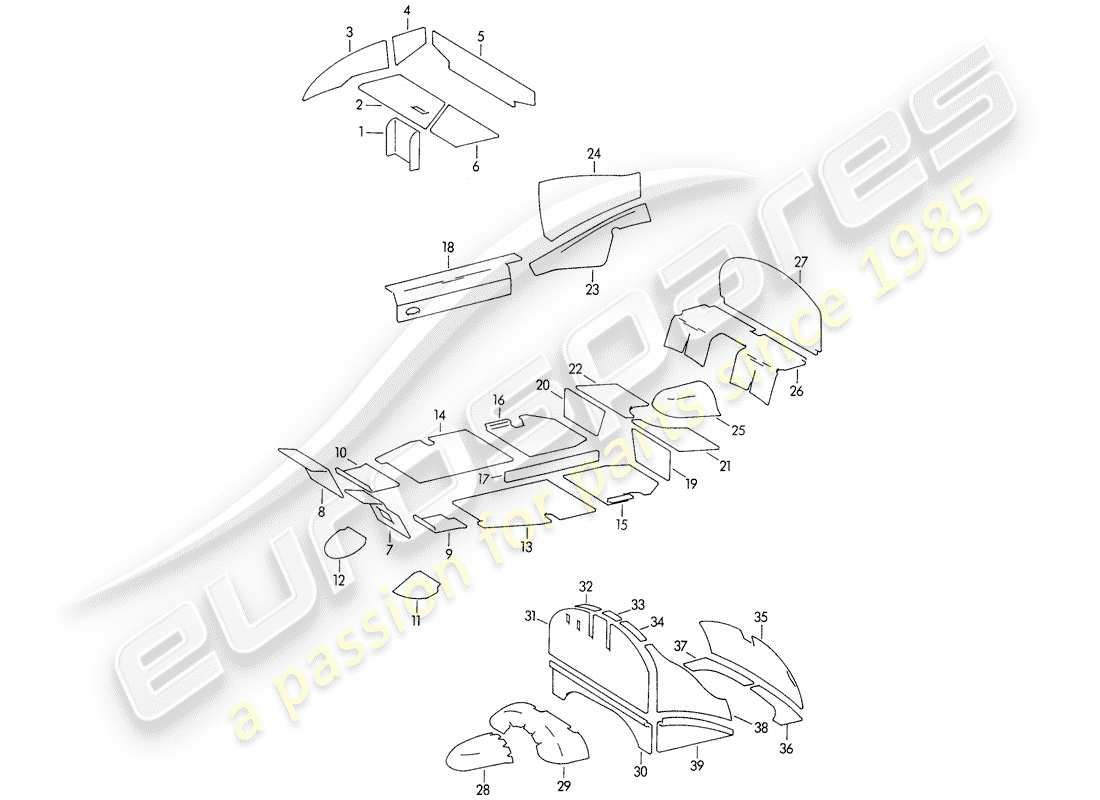 porsche 1955 (356/356a) body shell - sound absorber part diagram