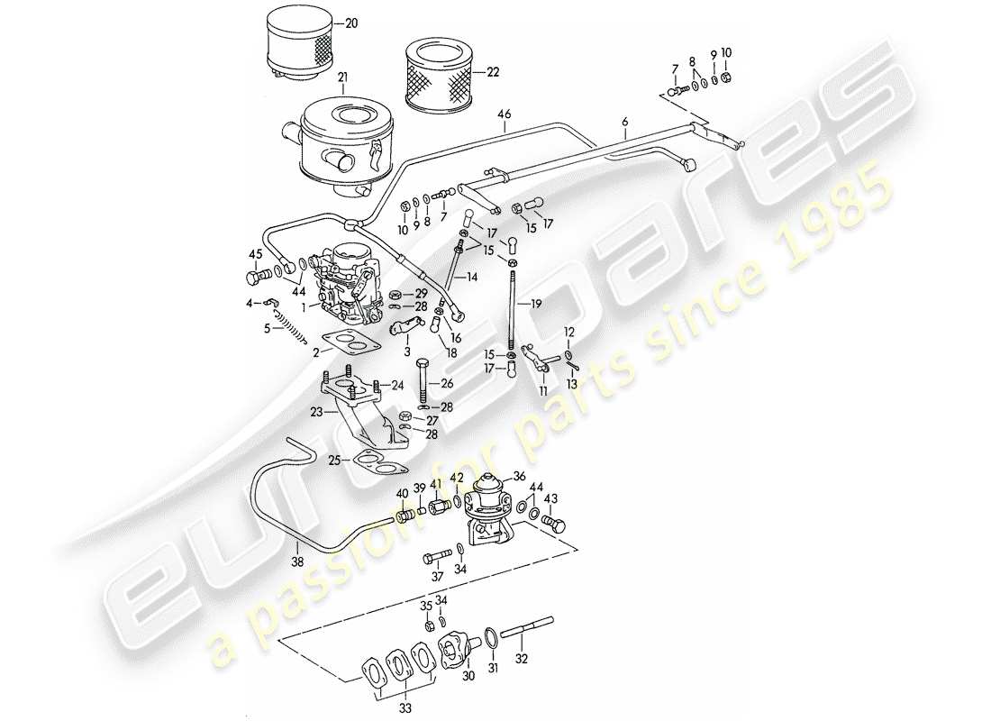 porsche 356/356a (1952) carburetor - pallas-zenit 32ndix - and - fuel supply line - m 67 001 >> - m 81 201 >> part diagram
