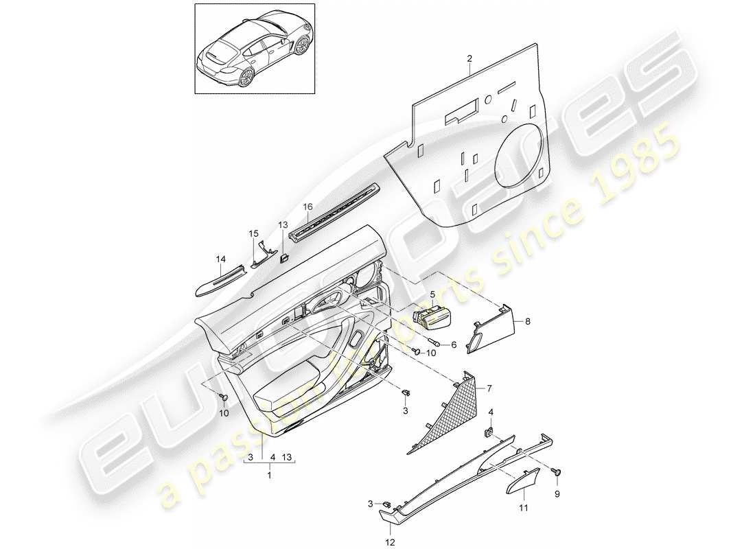 porsche panamera 970 (2014) door panel part diagram