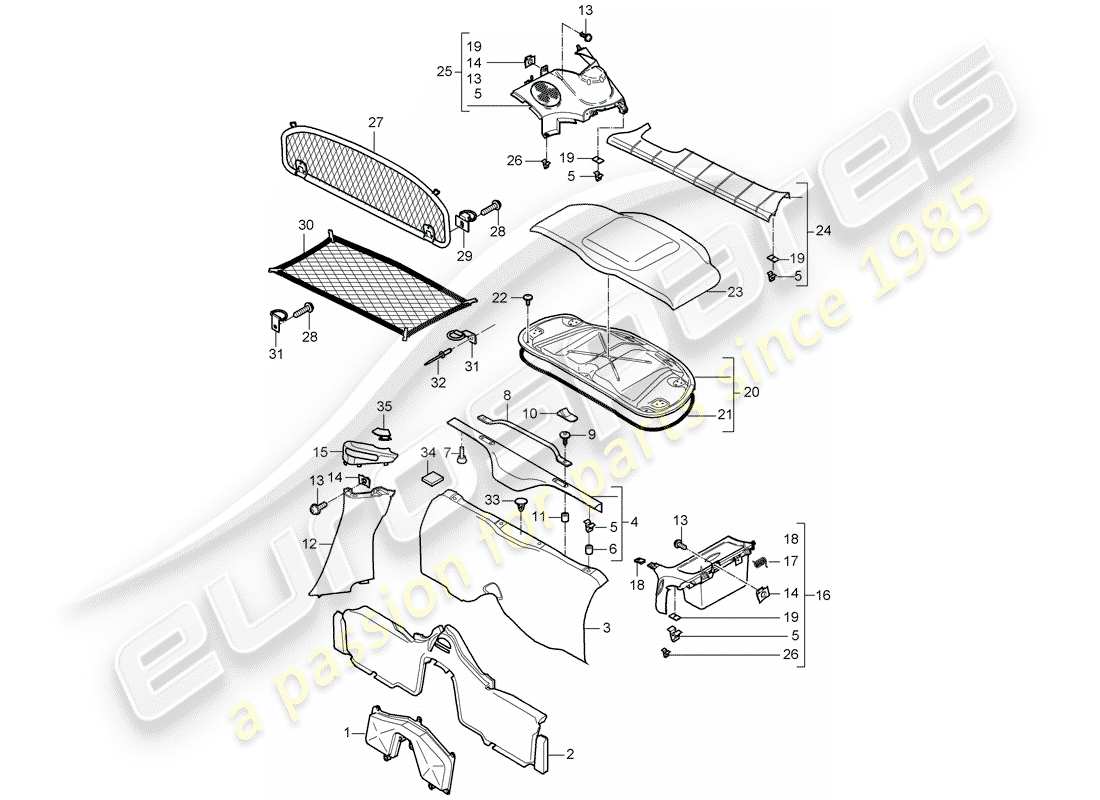 porsche 2008 (987 cayman) trims part diagram