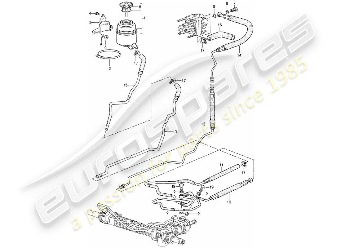 porsche 1995 (993) power steering - lines part diagram
