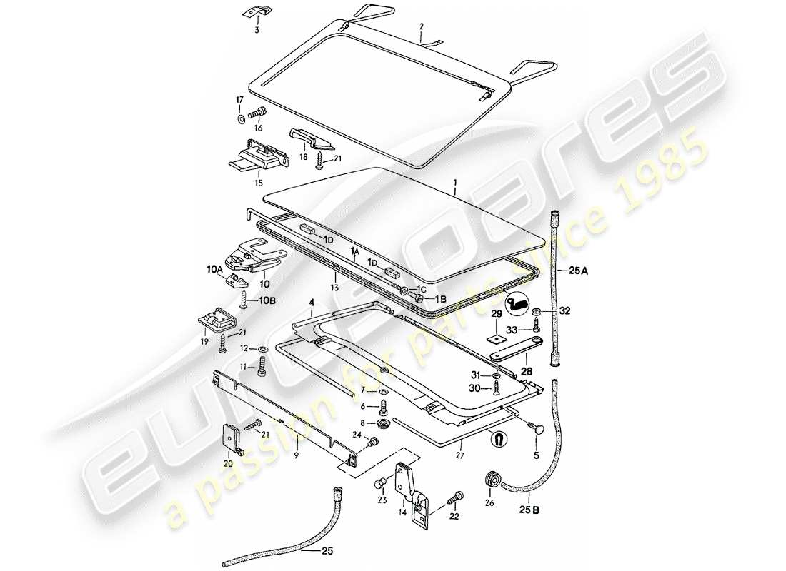 porsche 924 (1983) roof - d >> - mj 1983 part diagram