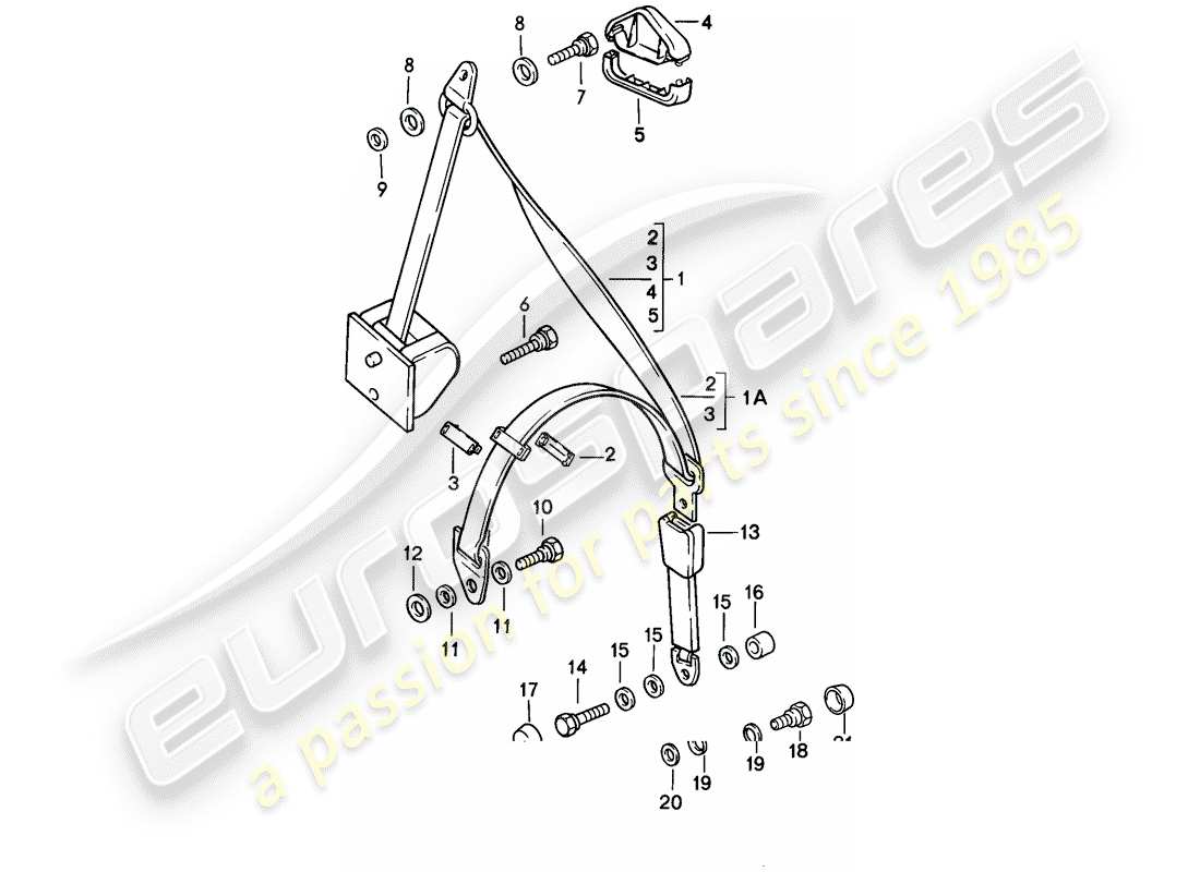 porsche 1986 (928) seat belt - automatic part diagram