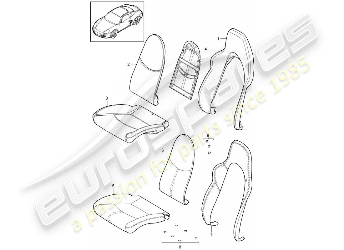 porsche 2009 (987 cayman) foam part part diagram