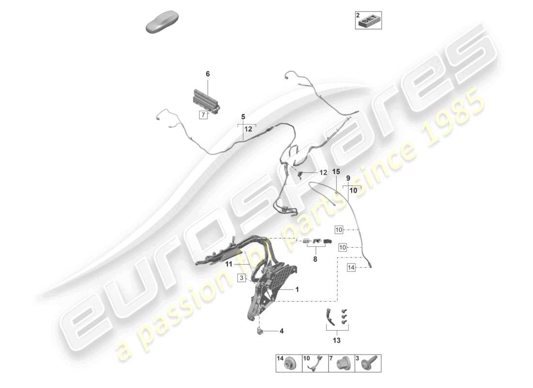 porsche 2019 (992-1) top frame side individual parts and electrical parts part diagram
