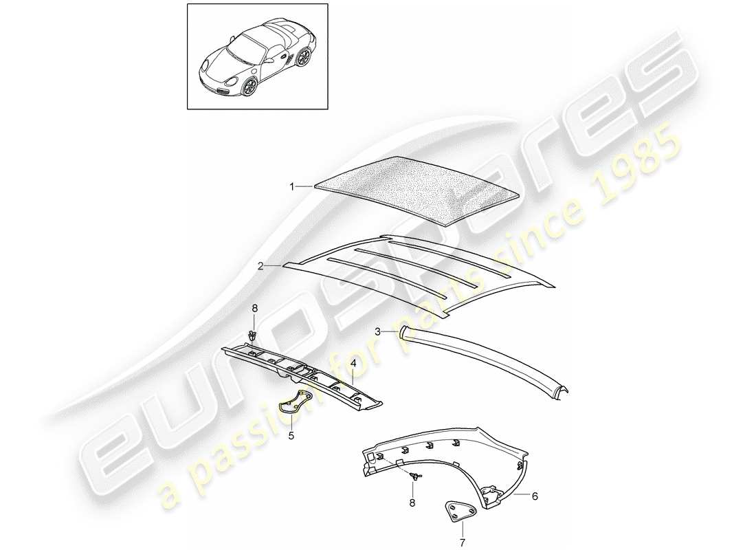 porsche 2009 (987 boxster) hardtop part diagram