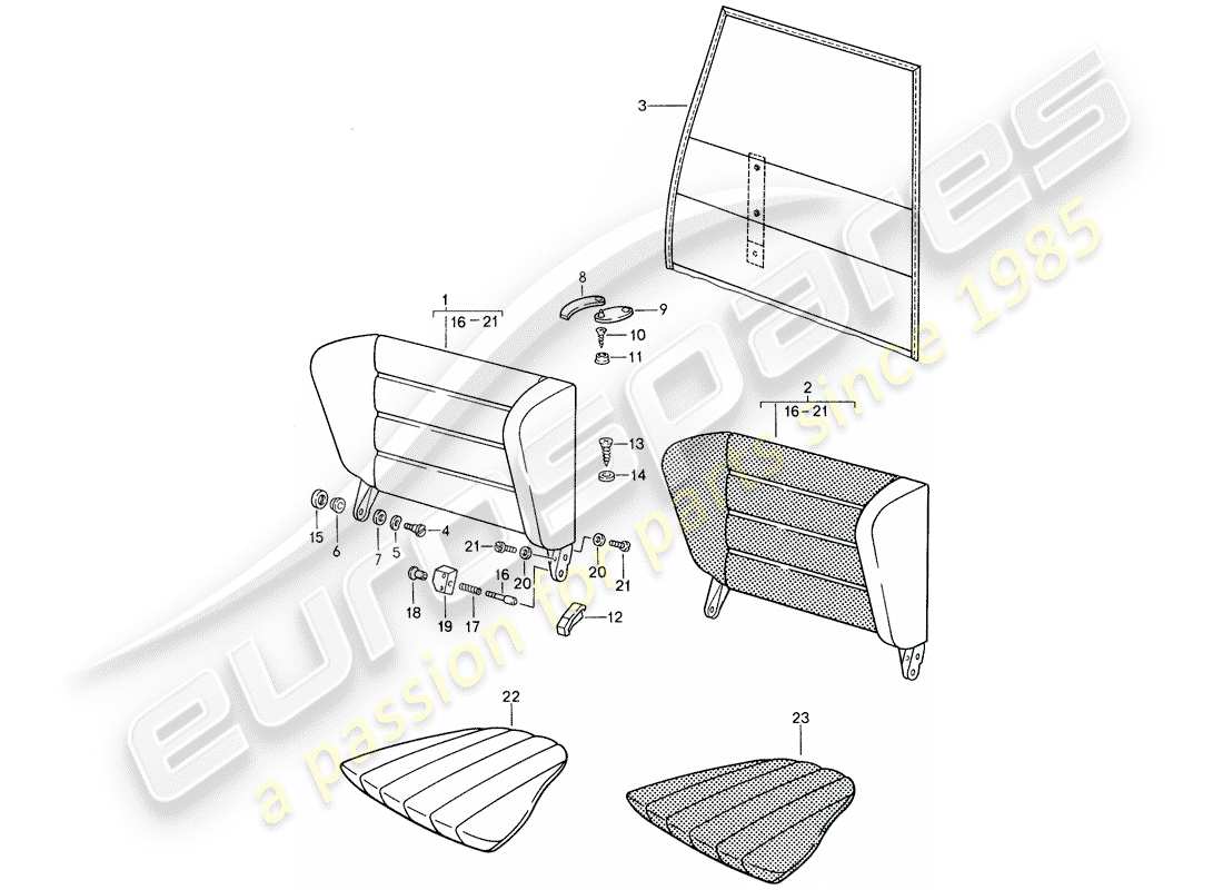 porsche 1987 (959) emergency seat backrest parts diagram