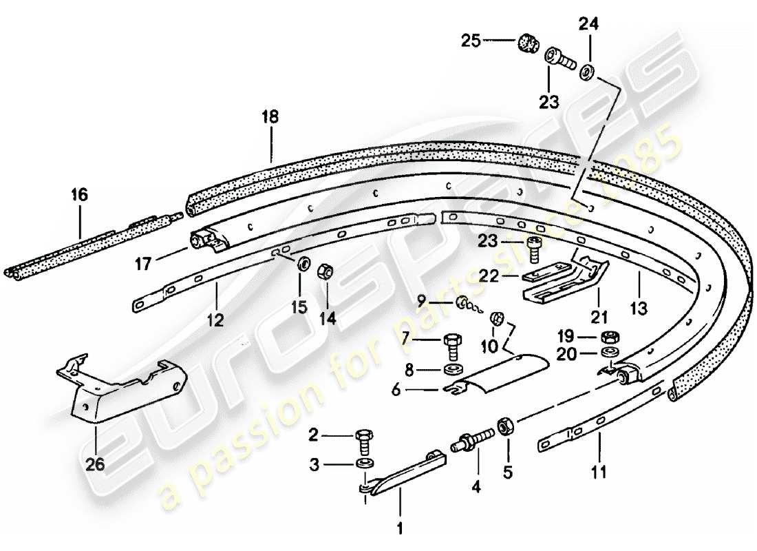 porsche 911 (1981) convertible top - bracket - single parts part diagram
