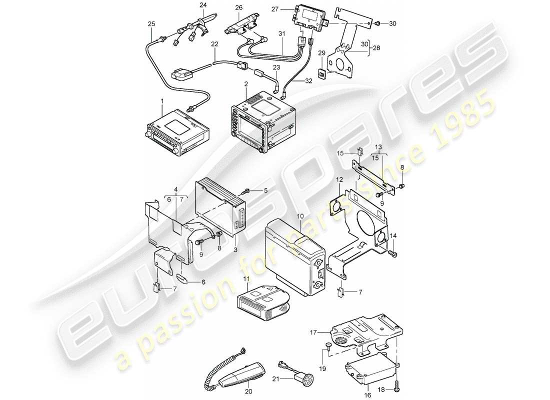 porsche 2001 (996) radio unit - amplifier - navigation system - telephone - d - mj 2003>> part diagram