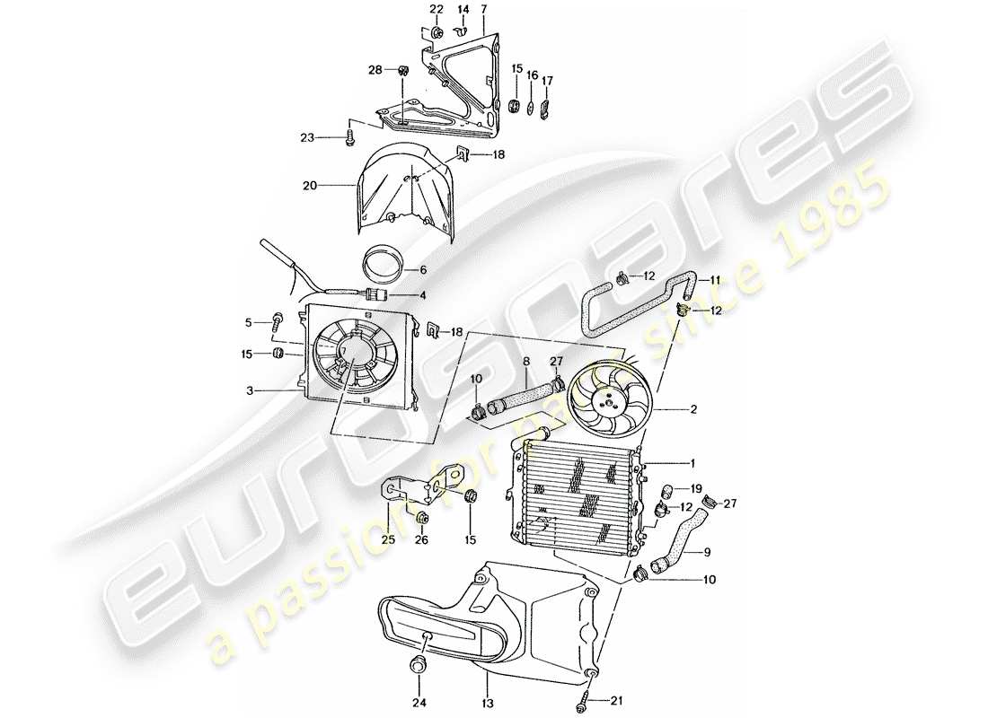 porsche 2001 (996 gt3) water cooling 3 part diagram