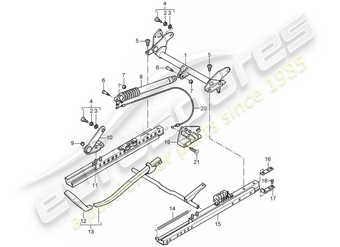 porsche 2002 (996 turbo / gt2) seat frame - standard seat - with: - height adjustment - mechanical part diagram