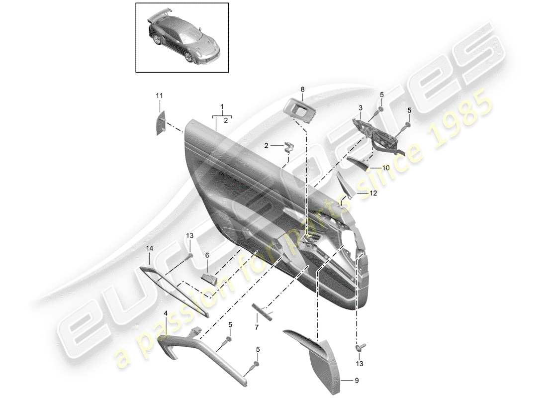 porsche 2015 (991-1 turbo) door trim part diagram