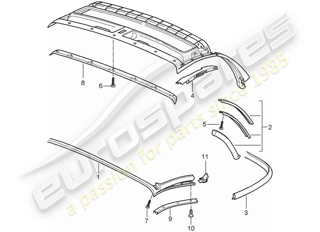 porsche boxster 987 (2012) convertible top part diagram