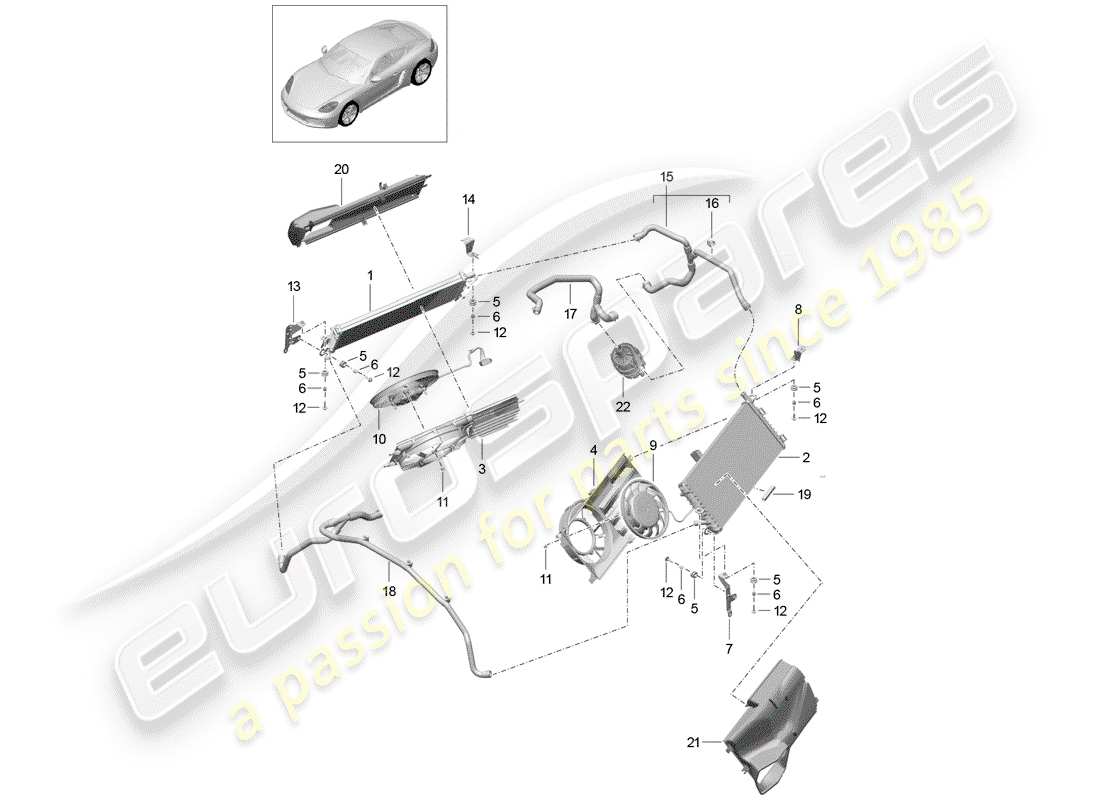 porsche 718 cayman (2020) water cooling parts diagram