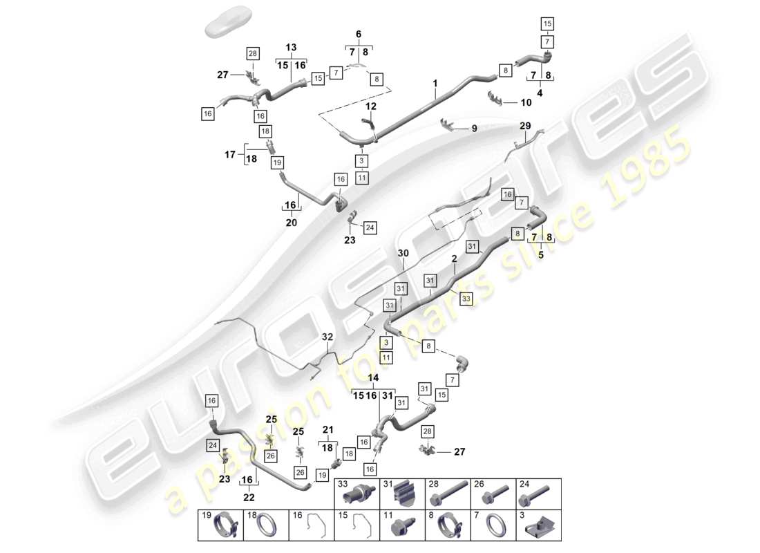 porsche 2020 (718 cayman) coolant cooling system coolant pipe breather line part diagram