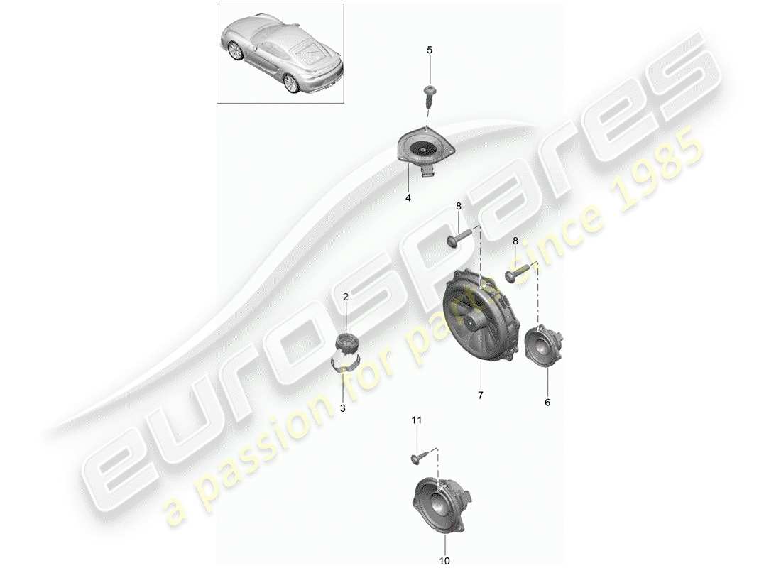 porsche cayman gt4 (2016) loudspeaker parts diagram