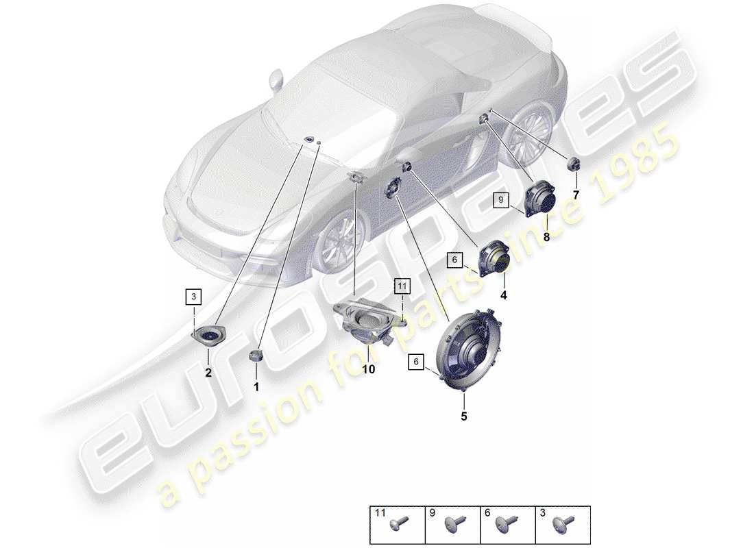 porsche 2020 (718 boxster spyder) loudspeaker parts diagram