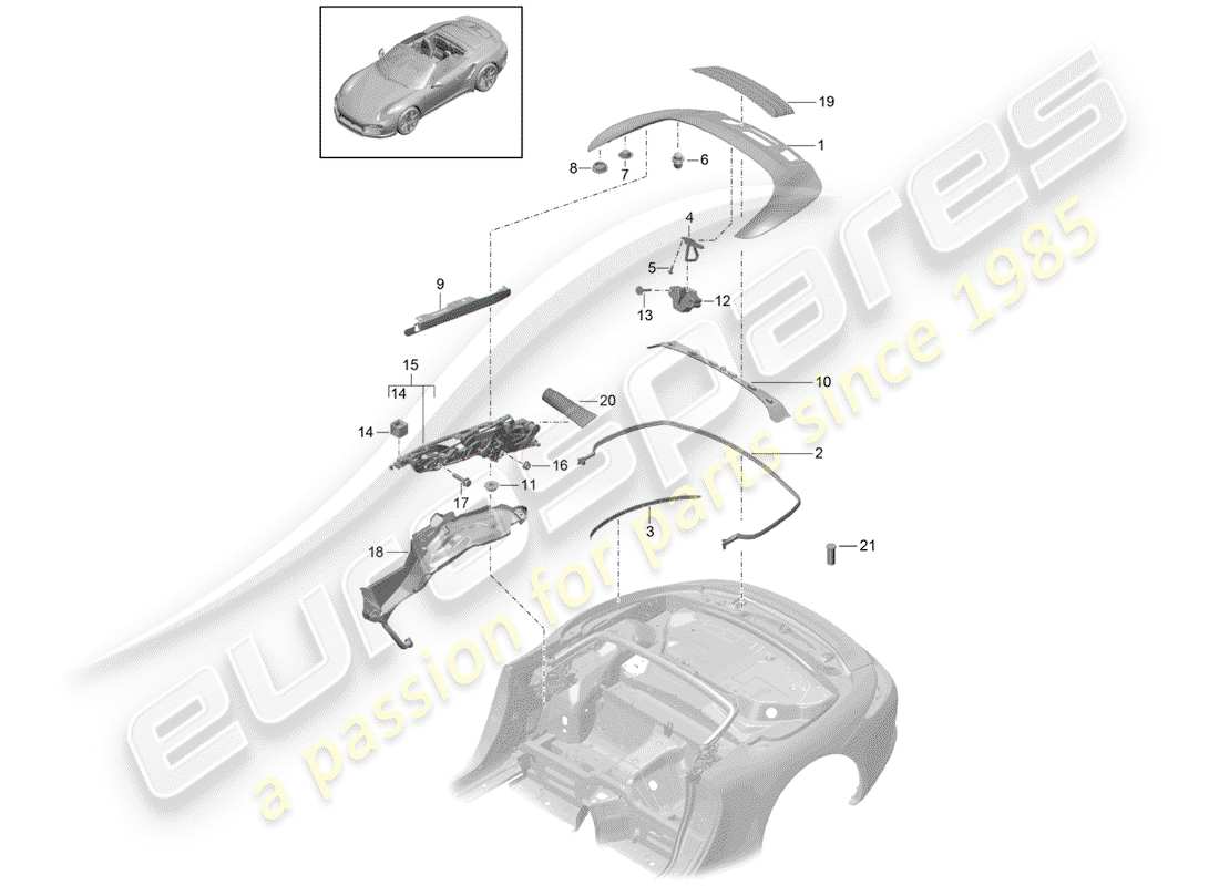 porsche 2015 (991-1 turbo) top stowage box part diagram