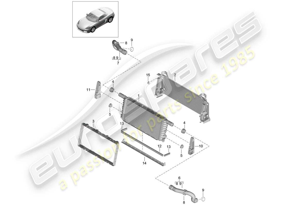 porsche 2020 (718 boxster) radiator part diagram