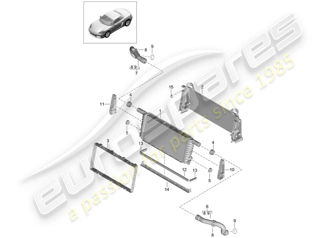 porsche 718 boxster (2020) radiator parts diagram