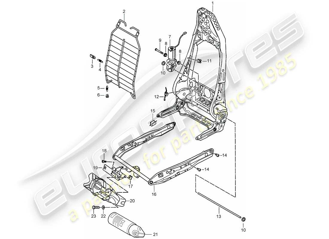 porsche boxster 986 (1997) frame - backrest - frame for seat - standard seat - comfort seat part diagram