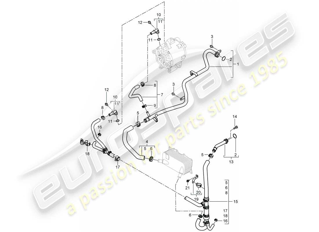 porsche cayenne (2007) water cooling part diagram