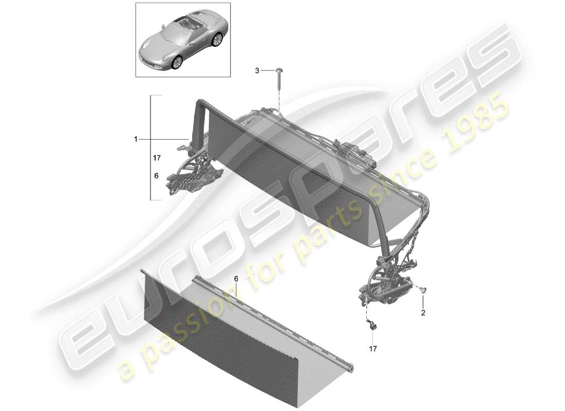 porsche 991 (2013) windscreen parts diagram