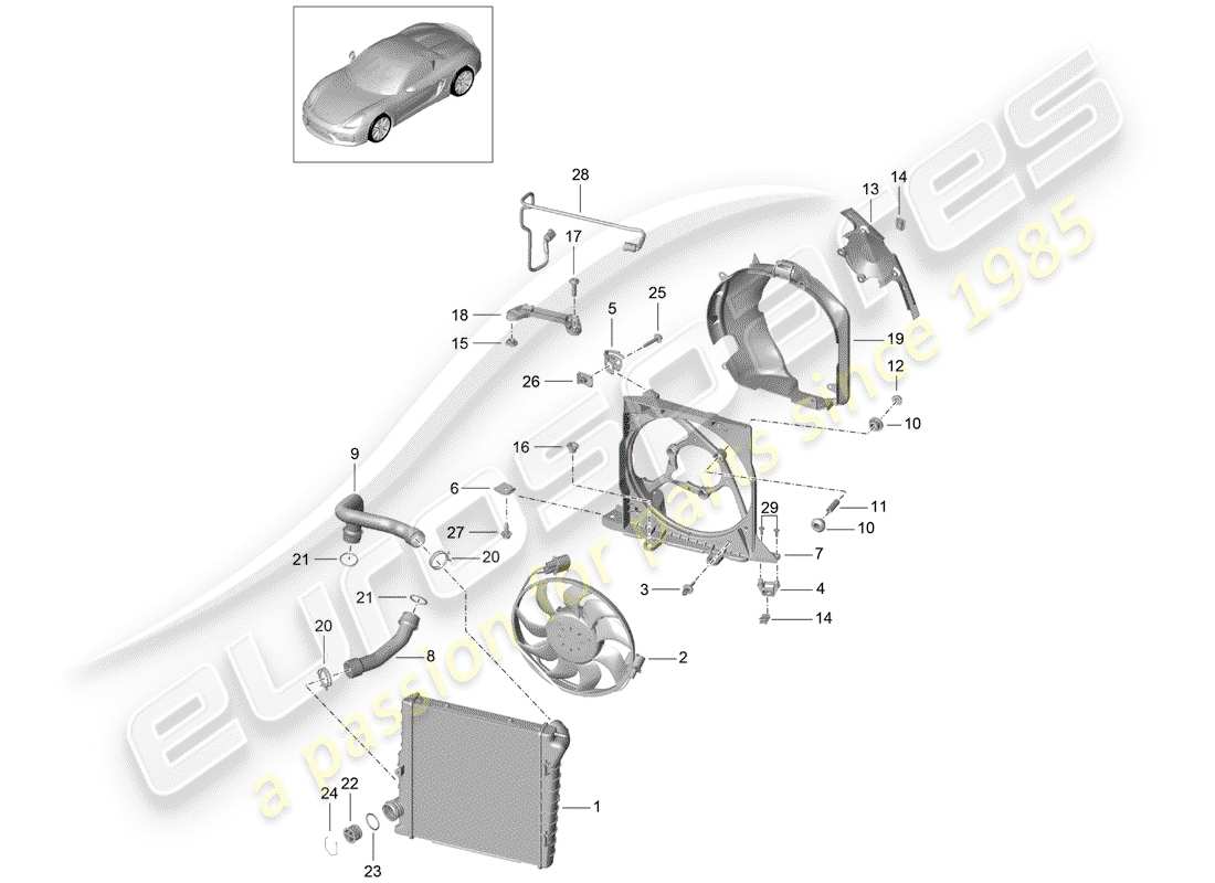 porsche 2016 (981 boxster spyder) water cooling 2 part diagram
