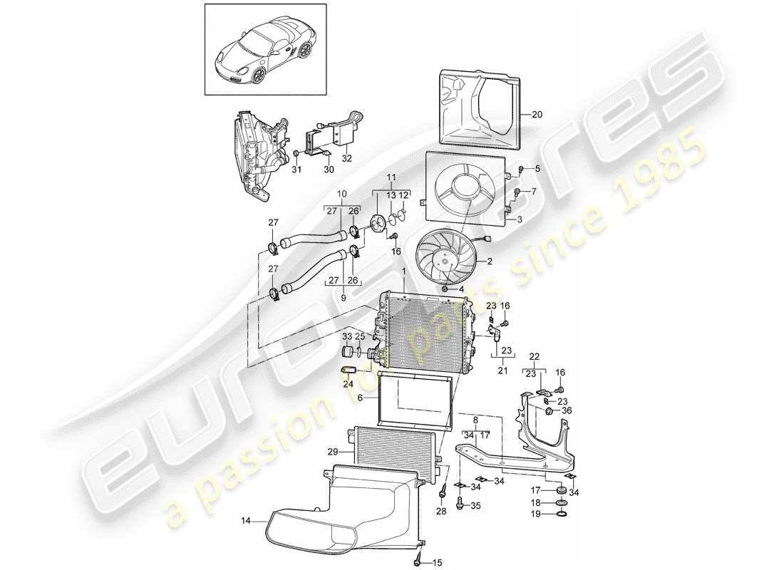 porsche 2012 (987 boxster) water cooling 3 part diagram