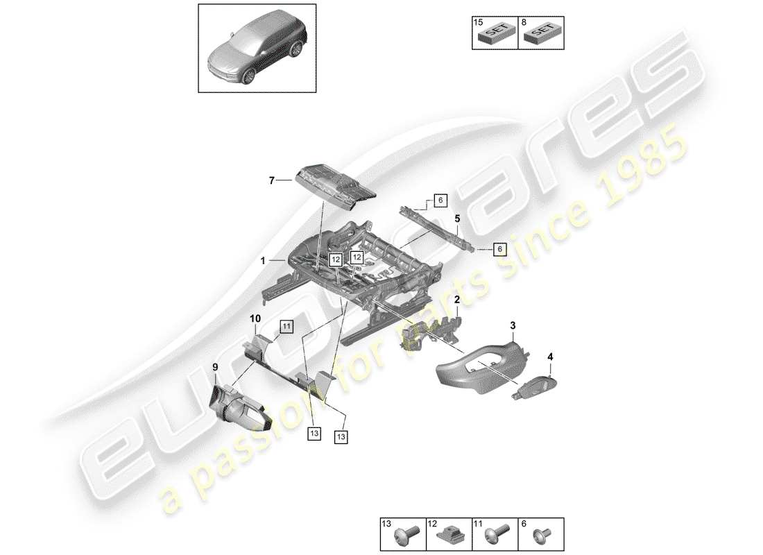 porsche cayenne e3 (2018) seat frame part diagram