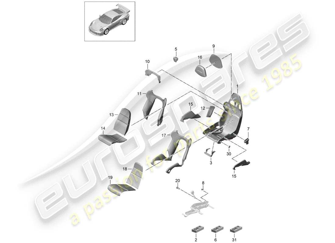 porsche 991 turbo (2017) seat part diagram