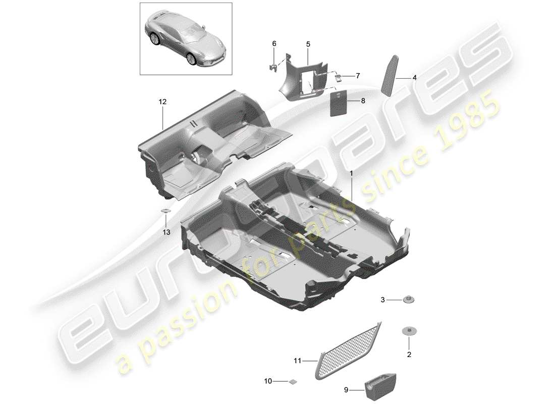 porsche 2016 (991-1 turbo) floor cover part diagram