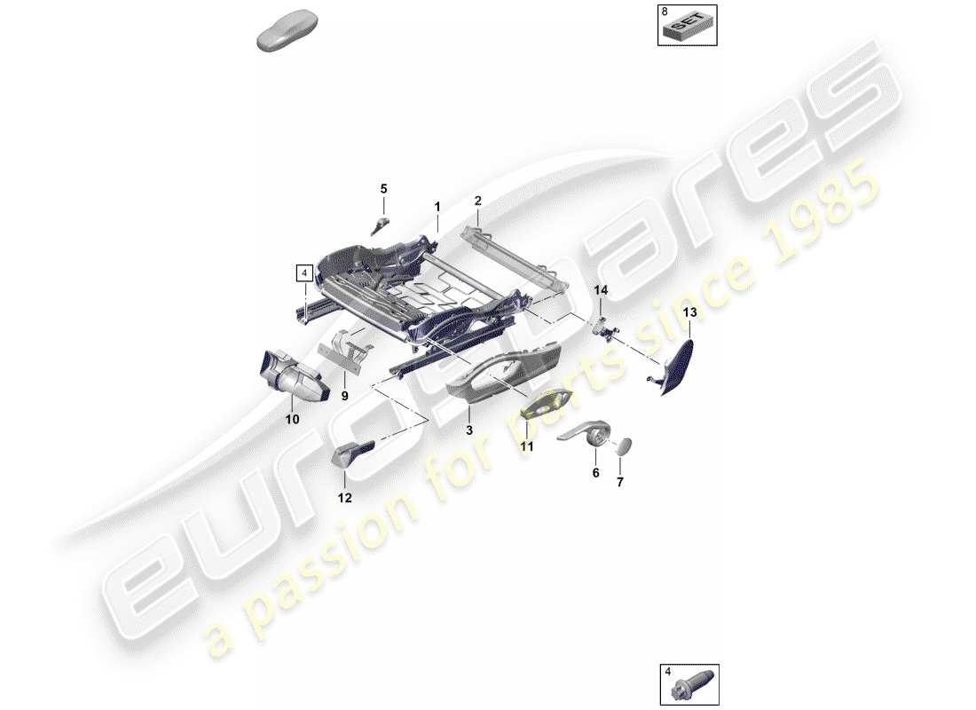 porsche 2020 (718 boxster spyder) seat frame parts diagram