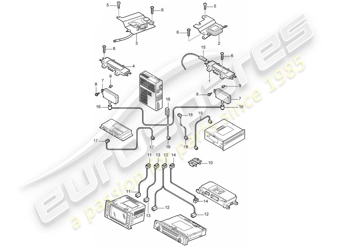 porsche 2008 (cayenne e1 9pa) antenna booster part diagram