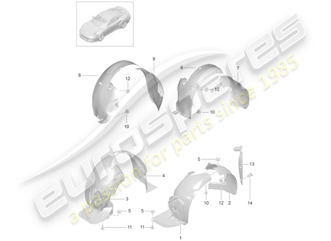porsche 2017 (991-2 turbo) wheelhouse protector part diagram