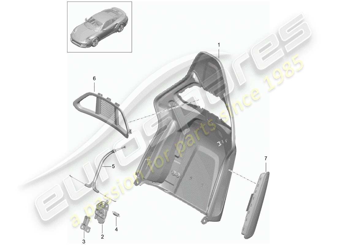 porsche 991 turbo (2016) backrest shell part diagram