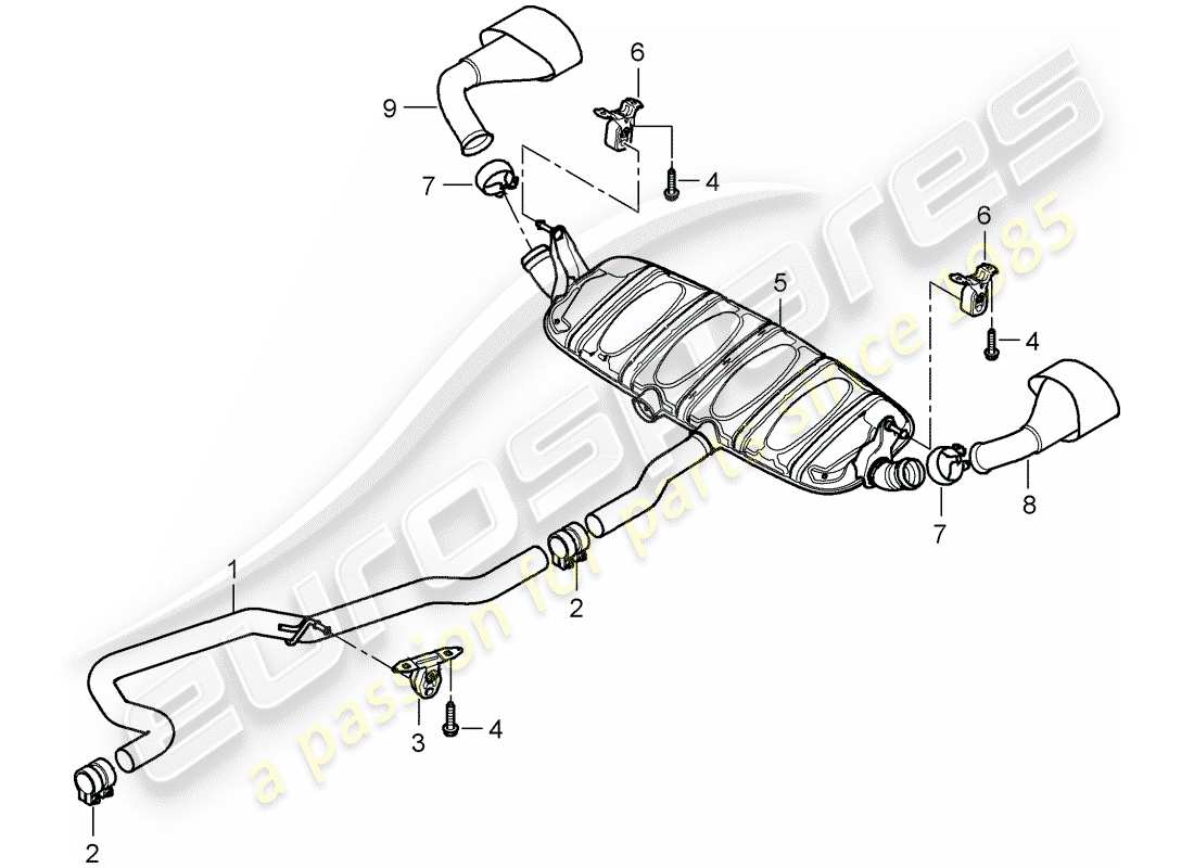 porsche 2010 (cayenne e1 9pa) exhaust system part diagram